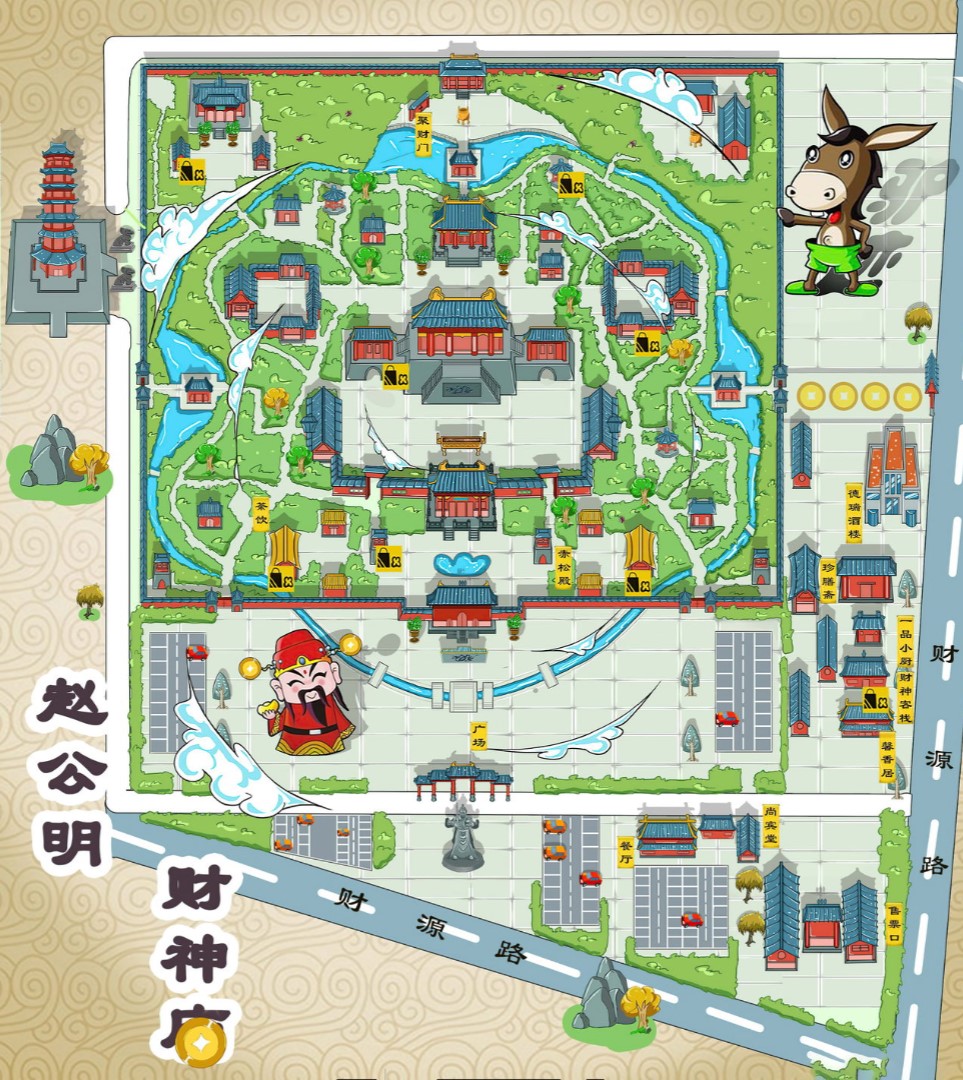 金波乡寺庙类手绘地图